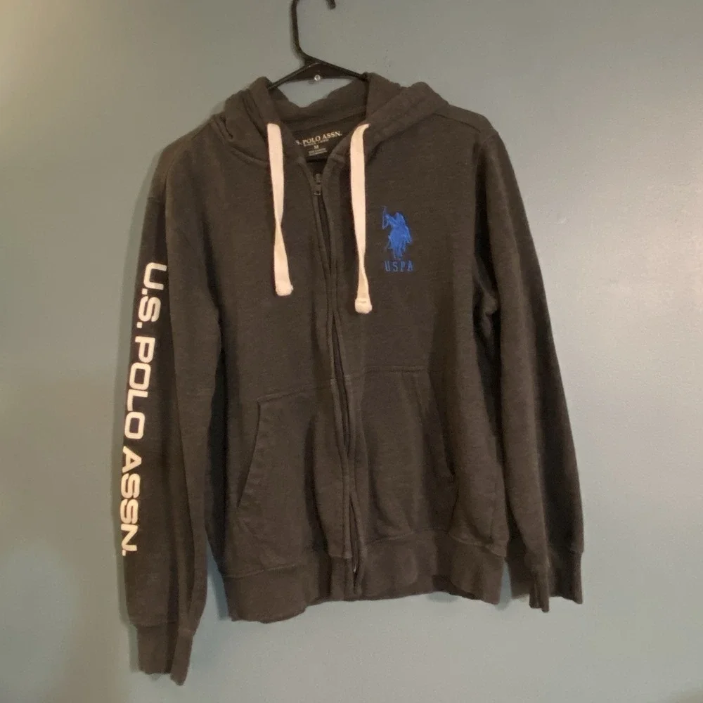 US POLO‎ ASSOCIATION USPA Medium Mens Gray Fleece Jacket Sweatshirt Zip Big Pony